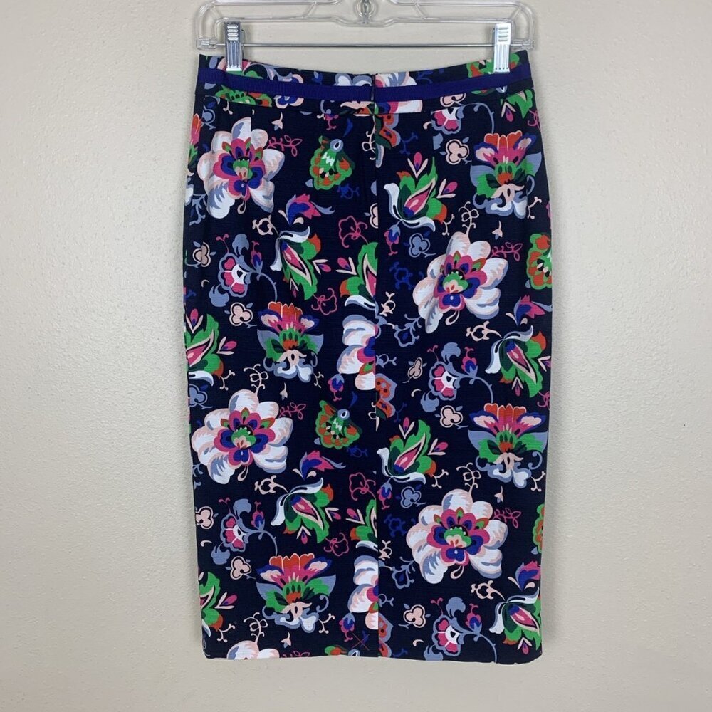 Boden Womens 4L Skirt Floral Cotton Pencil Lined NWOT Office Navy Colorful Midi - Picture 3 of 16